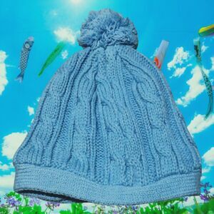 The Children's Place Girls Blue Cable Knit Pom Pom Beanie Hat Size 7-8 Fleece
